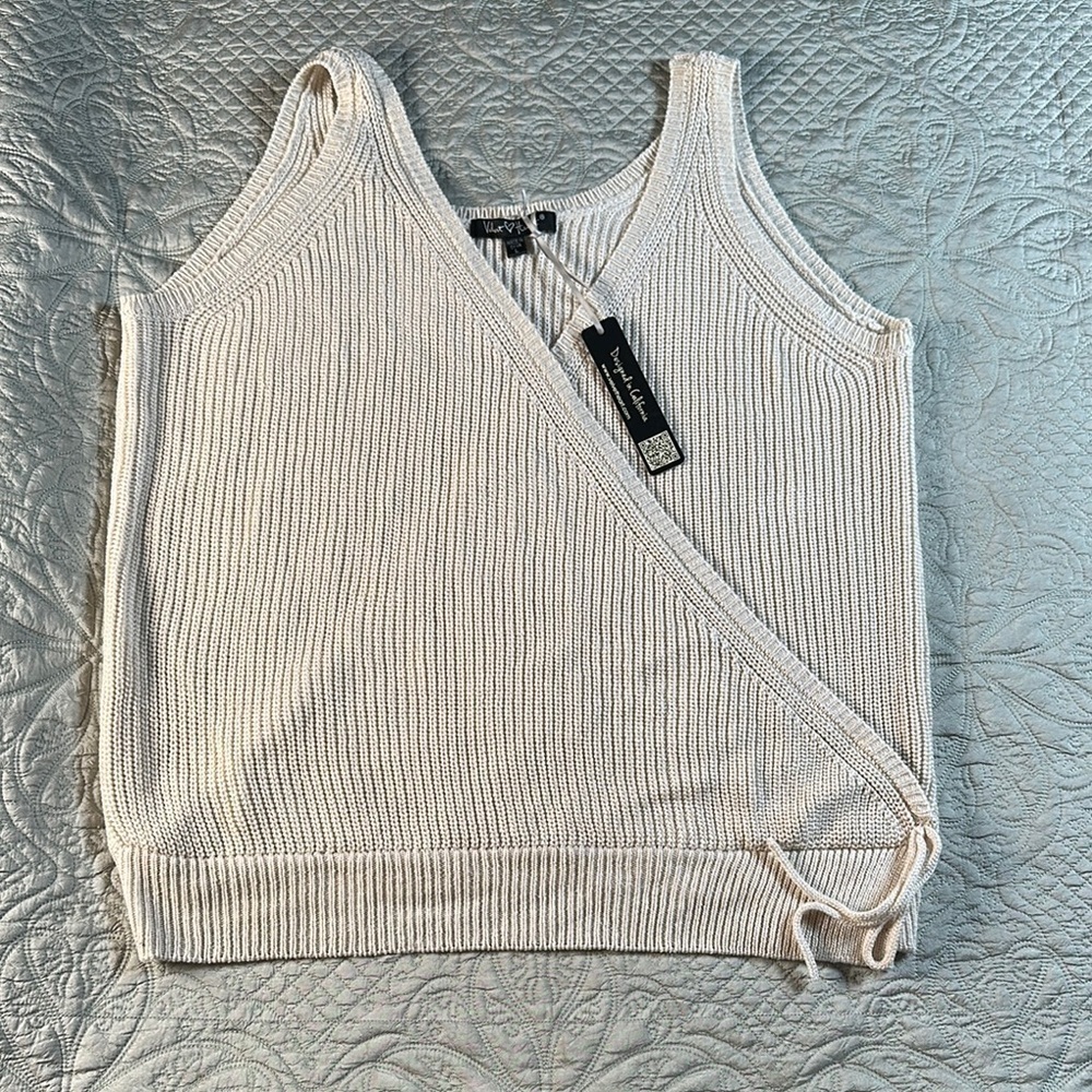 Velvet Heart Cream Ribbed Wrap Tie Tank